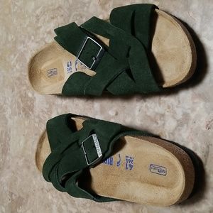 Birkenstock Lugano Suede Hunter Green Sandals Size 41 US 9.5